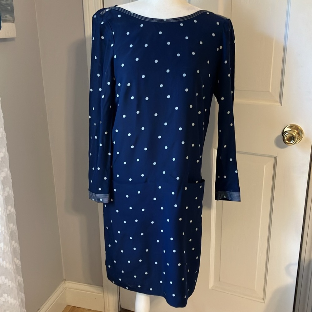 J Crew silk polka dot long sleeve shift dress size 2 Tall